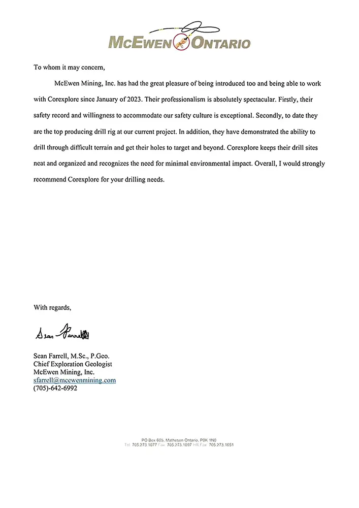 Mcewen Ontario letter of recommendation
